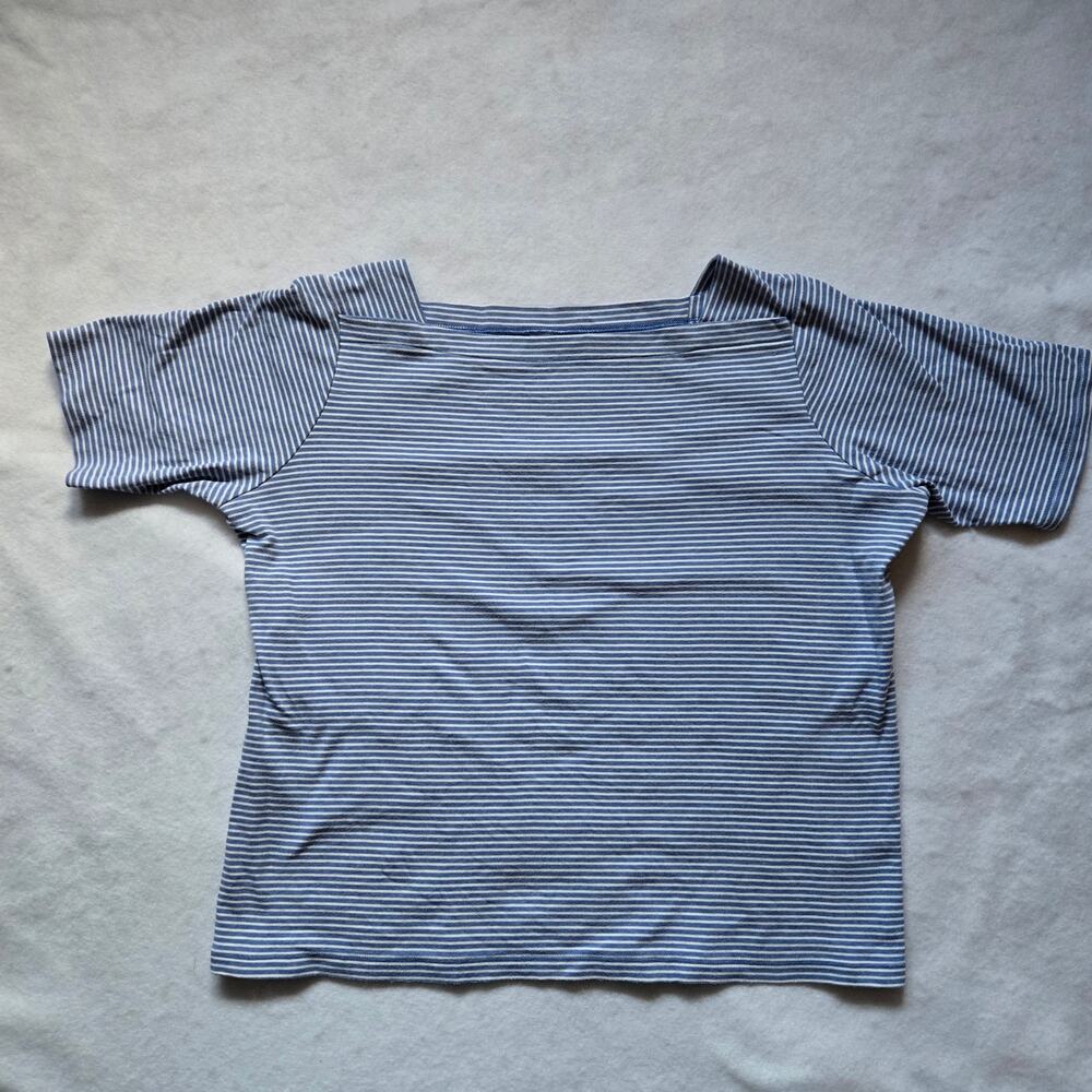 L.L. Bean Women's Boat Neck Knit Shirt, Blue White Stripes, 100% Cotton, XL Reg